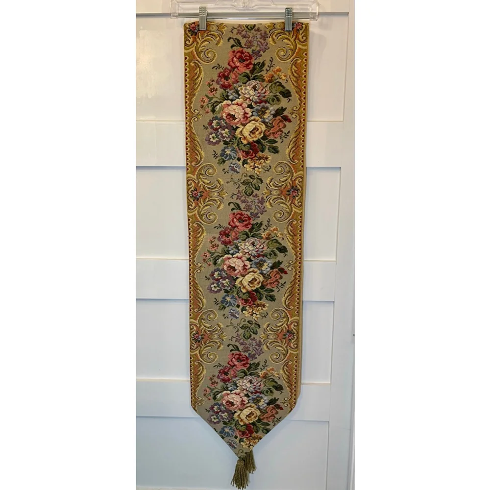 Belgian Metrax Tapestry Runner Au Point de Bruges Floral 12x94.5”